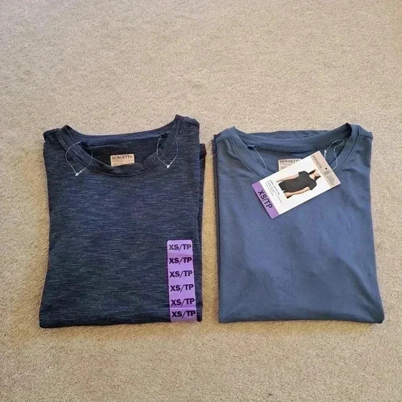 NWT Set of 2 Mondetta Active Tees XS Blue Grey Solid Striped T-shirts - Picture 11 of 11